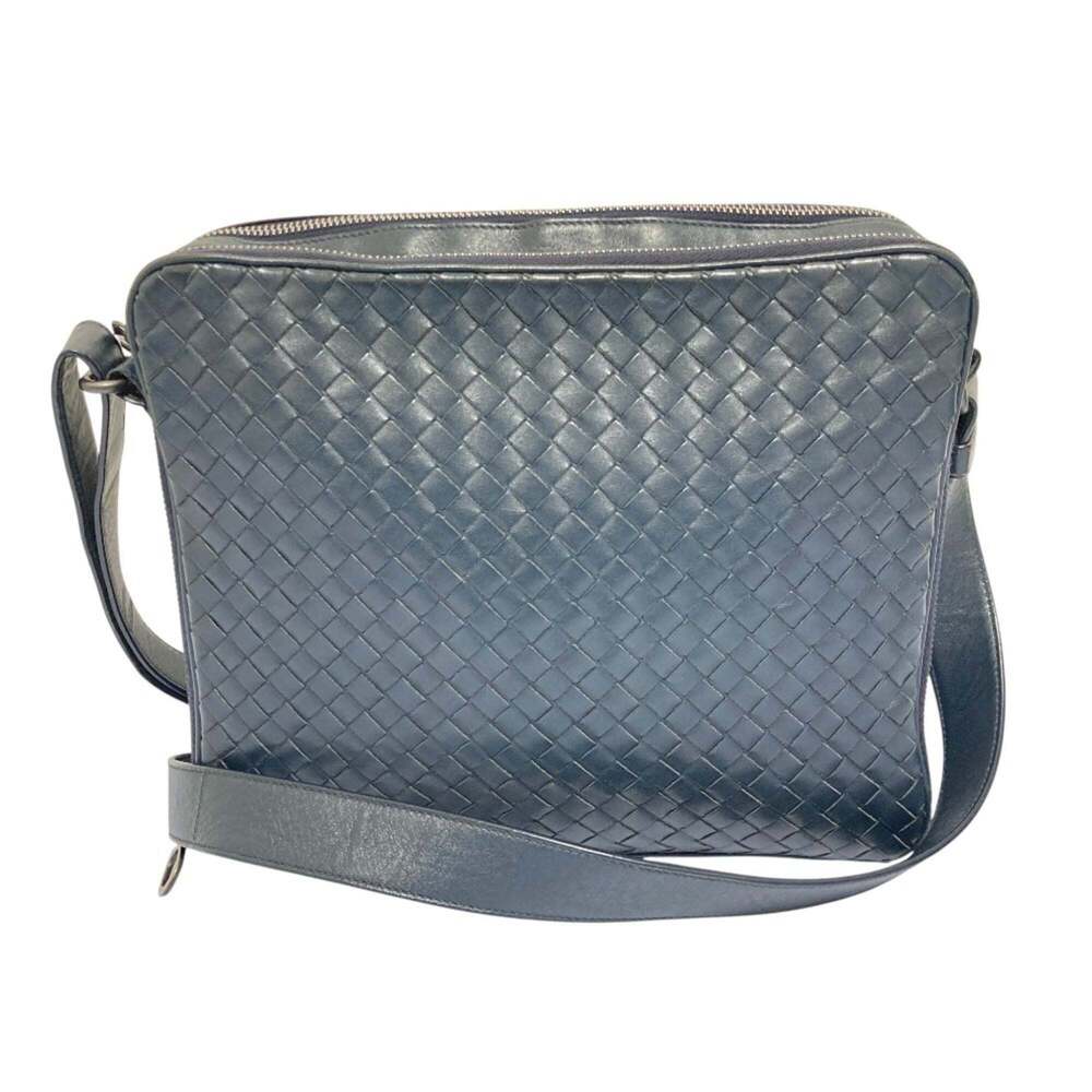 BOTTEGA VENETA Blue Leather Intrecciato Messenger Shoulder Bag